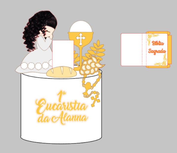 Arquivo Profissional Eucaristia menina de cabelo cacheado Impresso e Camadas Silhouette Studio | Baixe na Hora
