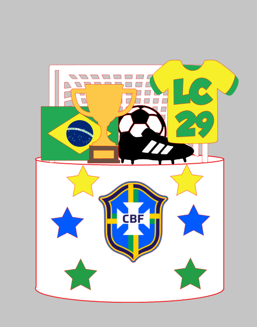 Topo de Bolo Brasil, elementos futebol Impresso e Camadas em Arquivo de Corte | Envio Imediato