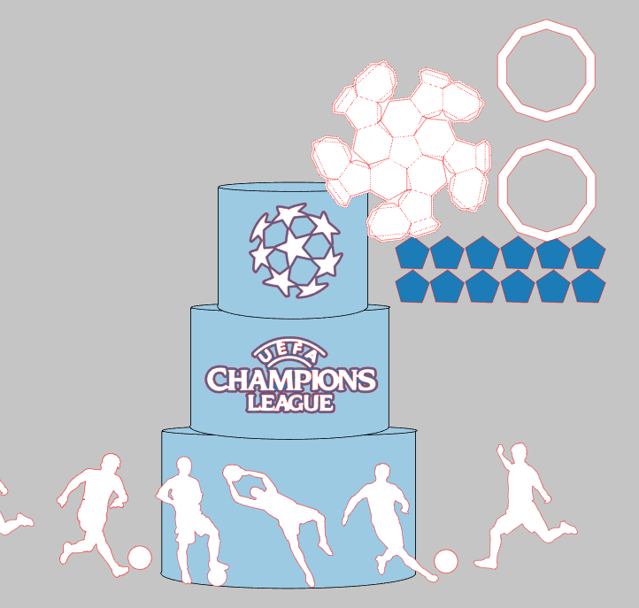 Arquivo Profissional Champions, silhoueta jogadores e bola 3D em Camadas Silhouette Studio | Baixe na Hora