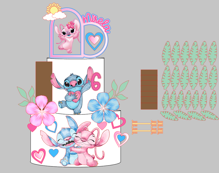 Arquivo de Corte Impresso e Camadas Lilo stitch aquarelado com coqueiro 3D | Silhouette Studio Download Imediato