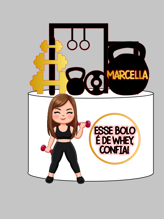 Topo de Bolo Academia Impresso e Camadas em Arquivo de Corte | Envio Imediato