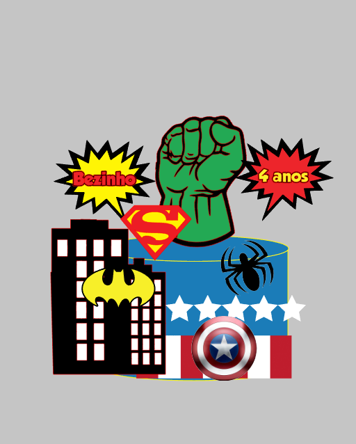 Topo de Bolo Super herois em Camadas em Arquivo de Corte | Envio Imediato