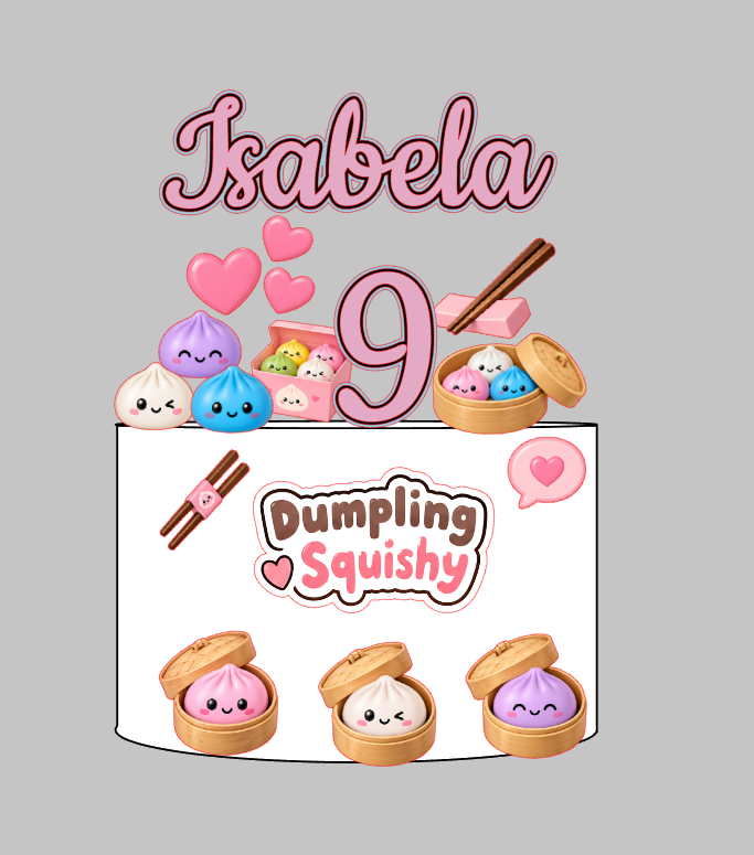 Topo de Bolo Dumpling Squishy Impresso em Arquivo de Corte | Envio Imediato