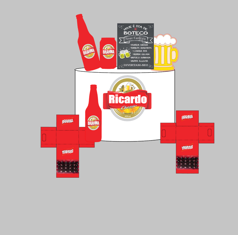 Arquivo de Corte Impresso e Camadas Brahma com caixa de cerveja 3D | Silhouette Studio Download Imediato