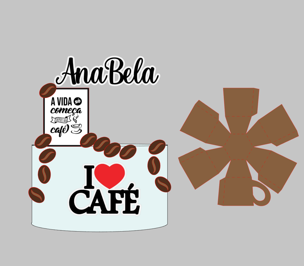Arquivo de Corte Impresso e Camadas Café com xicara 3D | Silhouette Studio Download Imediato