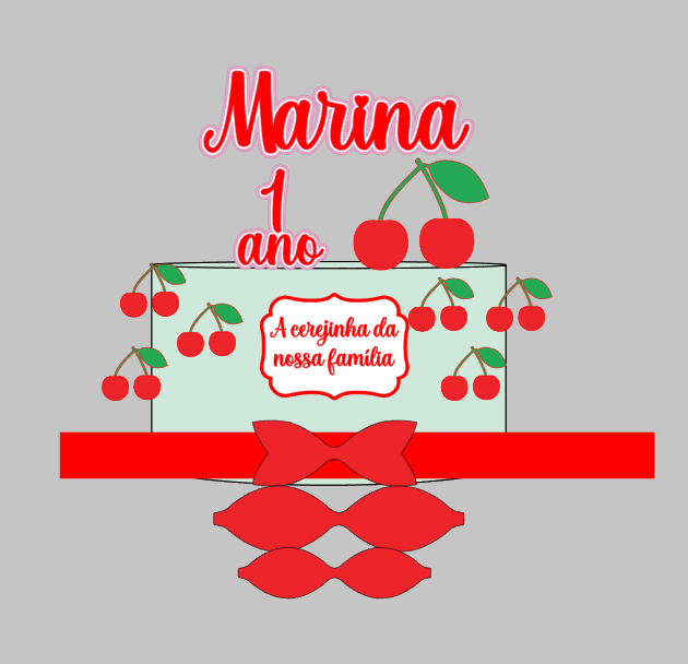 Topo de Bolo Cereja com laço em Camadas em Arquivo de Corte | Envio Imediato
