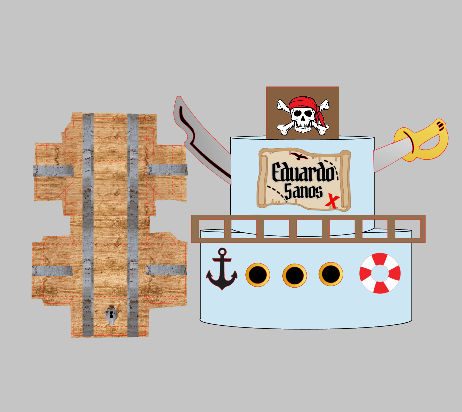 Arquivo de Corte em Camadas Pirata, espada e baú 3D | Silhouette Studio Download Imediato