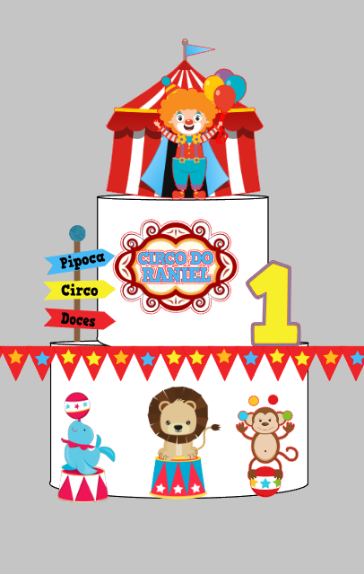 Topo de Bolo Circo Impresso em Arquivo de Corte | Envio Imediato